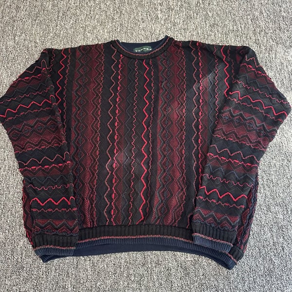 Tundra 90s 3D Knit Textured Sweater Coogi Black Red Vintage 
