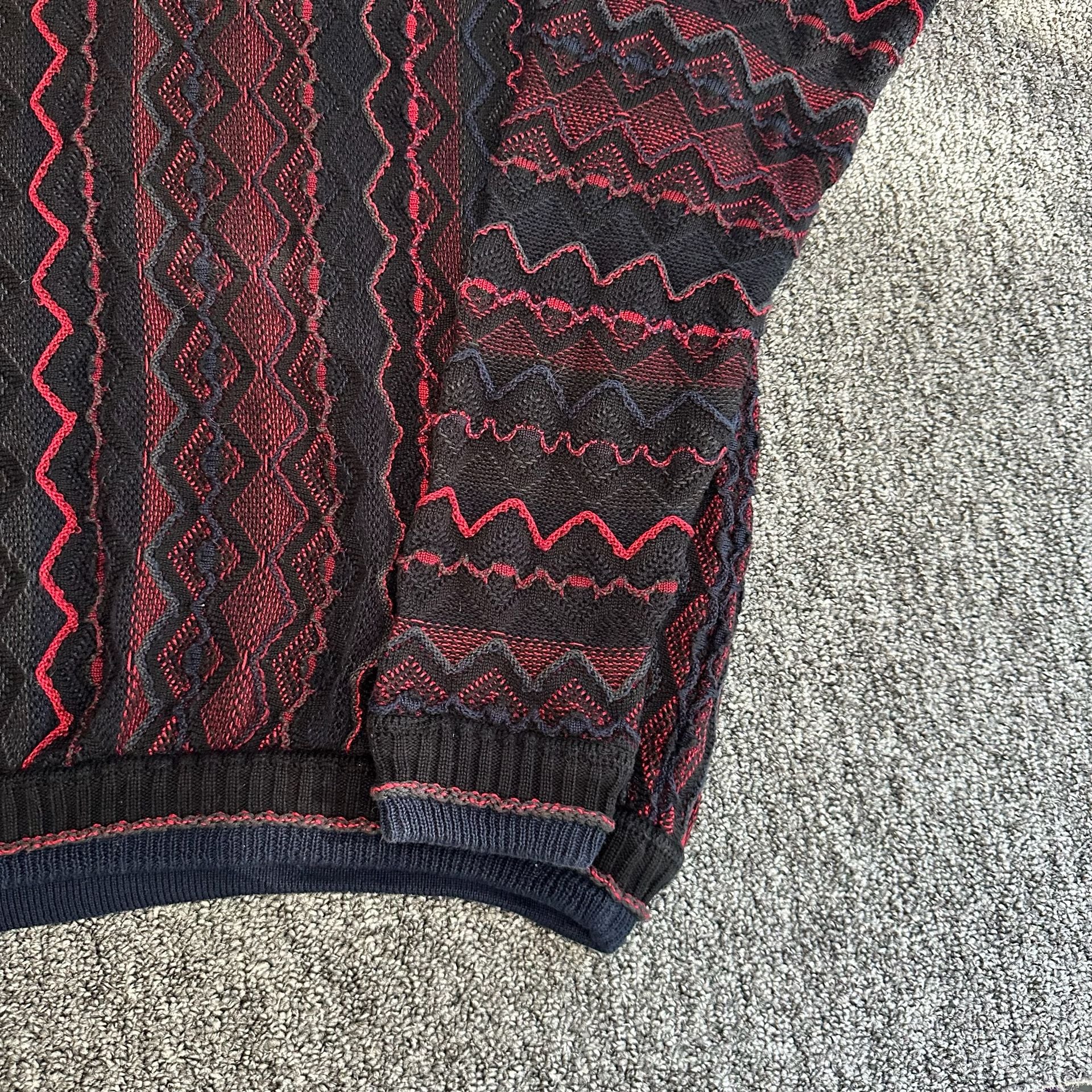 Tundra 90s 3D Knit Textured Sweater Coogi Black Red Vintage  7