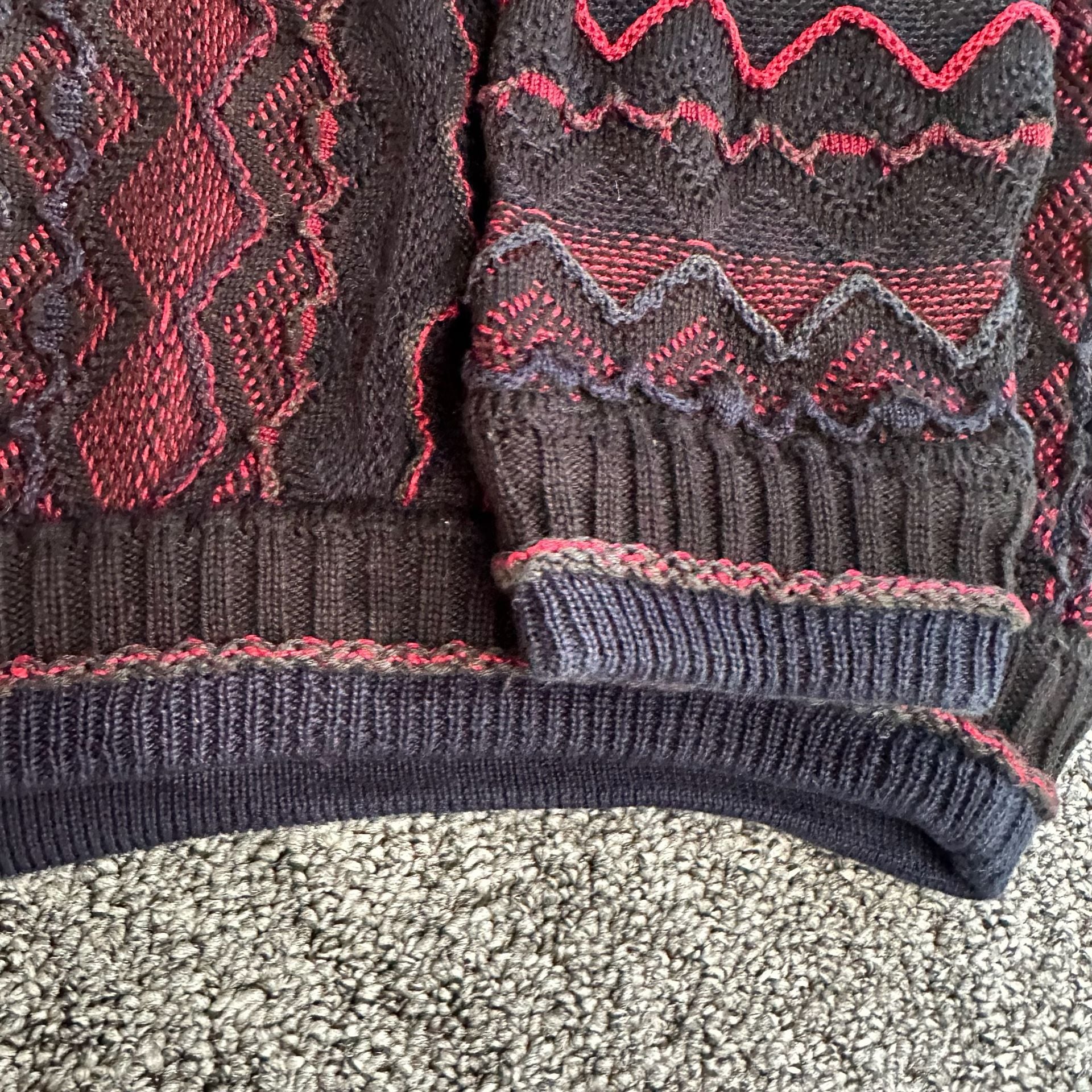 Tundra 90s 3D Knit Textured Sweater Coogi Black Red Vintage  11