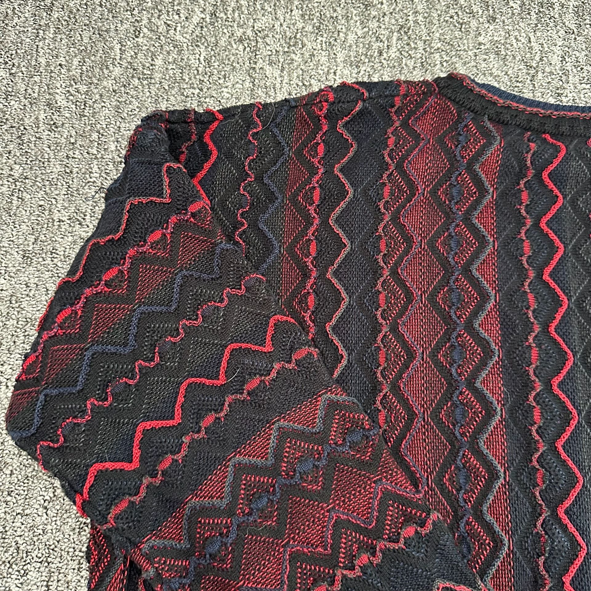 Tundra 90s 3D Knit Textured Sweater Coogi Black Red Vintage  13