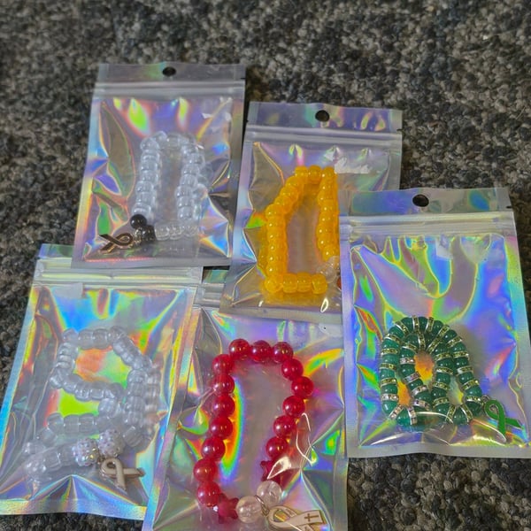 Awareness Ribbon Beaded Bracelets Lot of 5