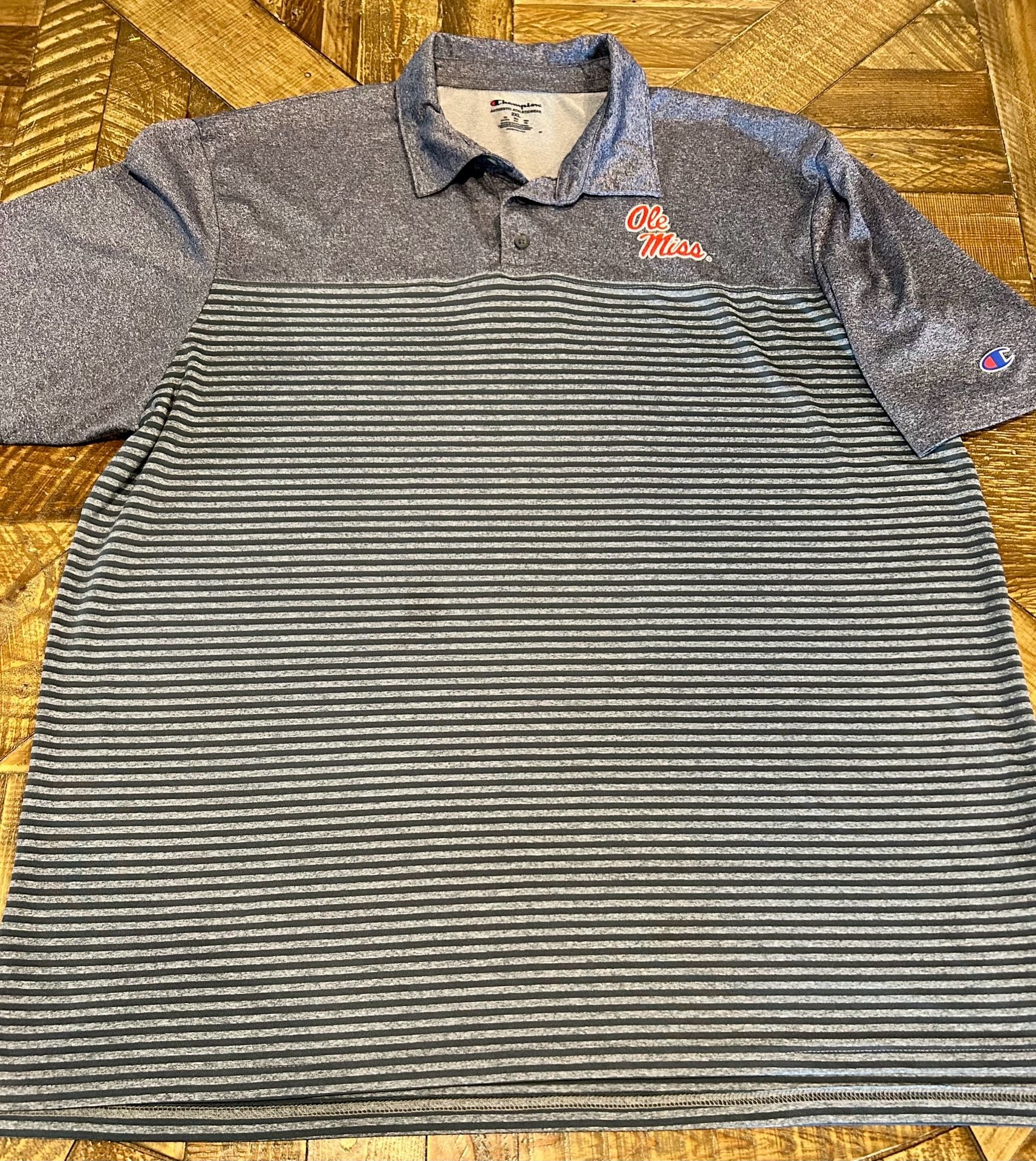 Champion Ole Miss Polo Shirt Size 2XL Gray Striped Golf 2