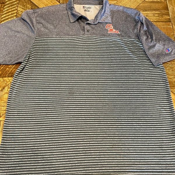 Champion Ole Miss Polo Shirt Size 2XL Gray Striped Golf