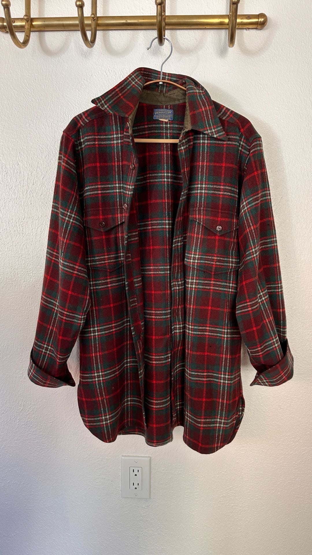 Pendleton Plaid Wool Flannel Shirt Red Green Virgin Wool Vintage 2