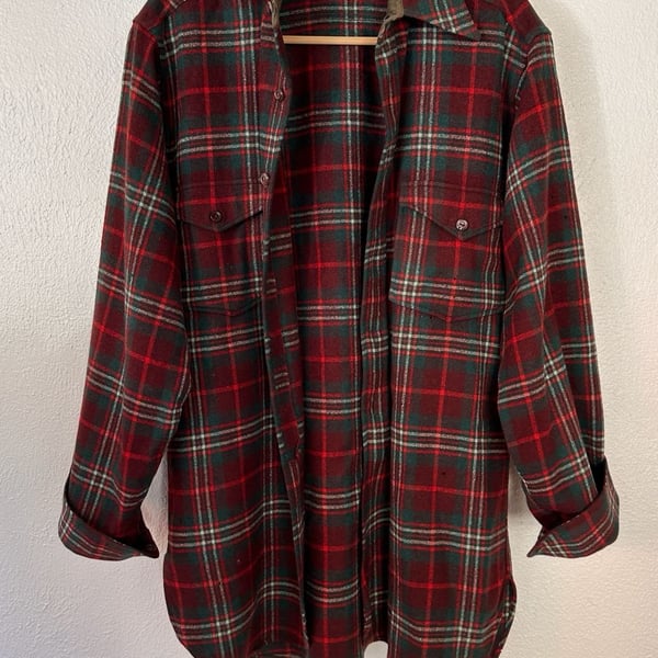 Pendleton Plaid Wool Flannel Shirt Red Green Virgin Wool Vintage