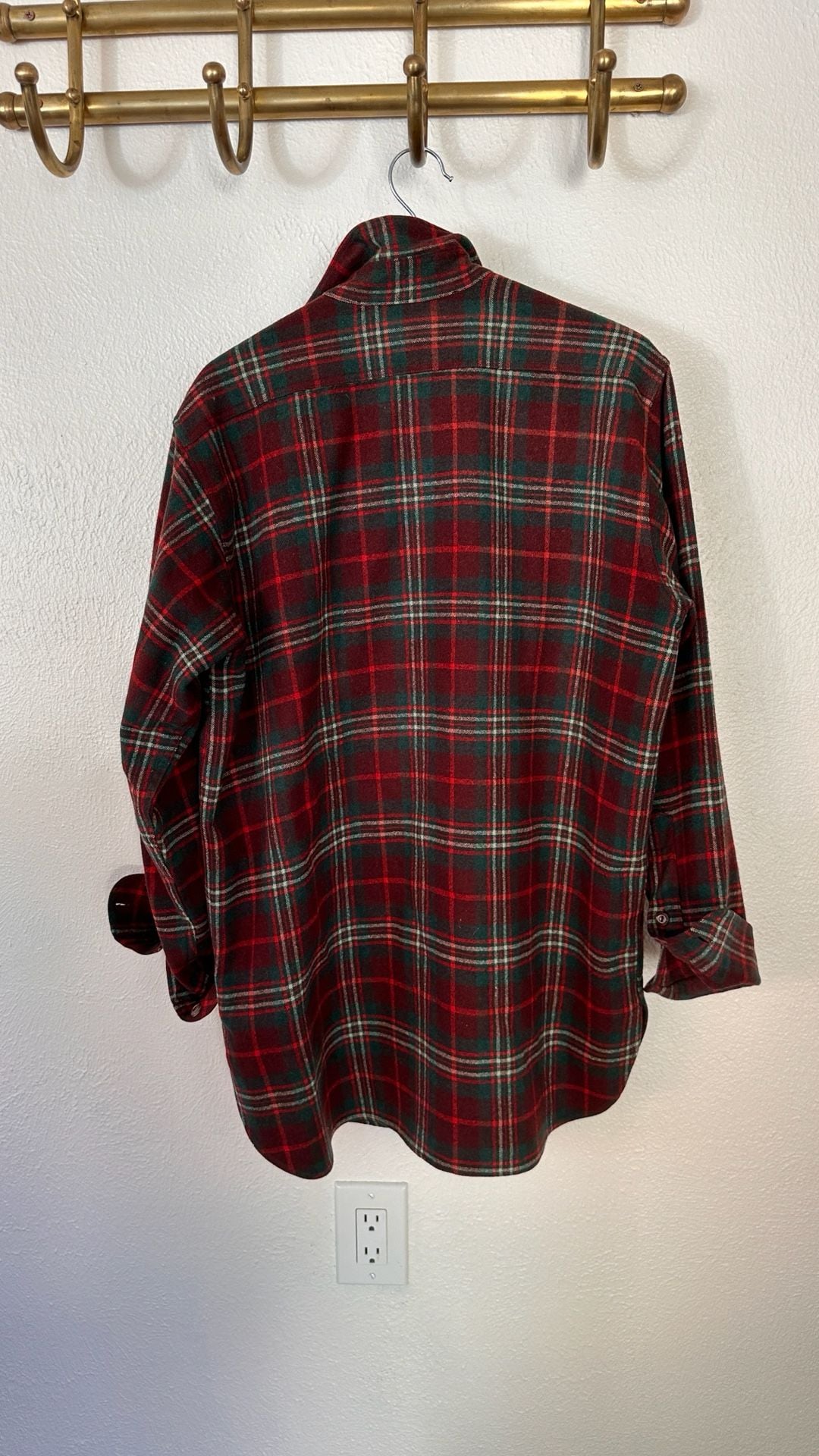 Pendleton Plaid Wool Flannel Shirt Red Green Virgin Wool Vintage 5
