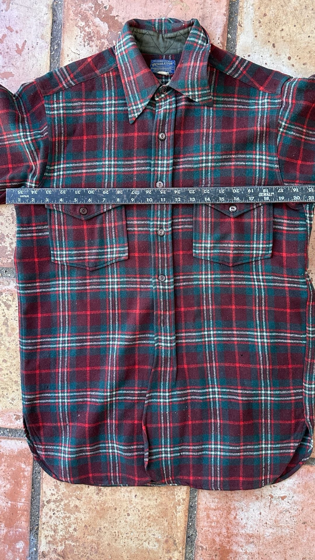 Pendleton Plaid Wool Flannel Shirt Red Green Virgin Wool Vintage 6