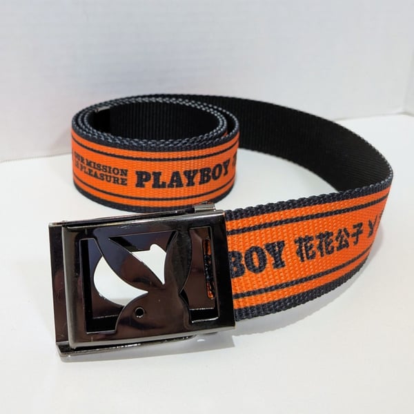 RARE Limited Edition Playboy x Spencer's Orange Kanji Web Belt (2021) Bunny