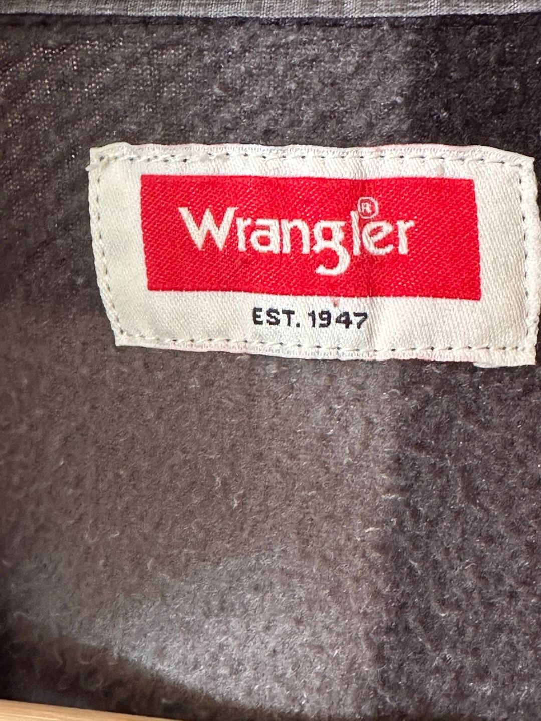 Wrangler Fleece Shirt Size L Gray Black Plaid Buffalo Check Long Sleeve 3