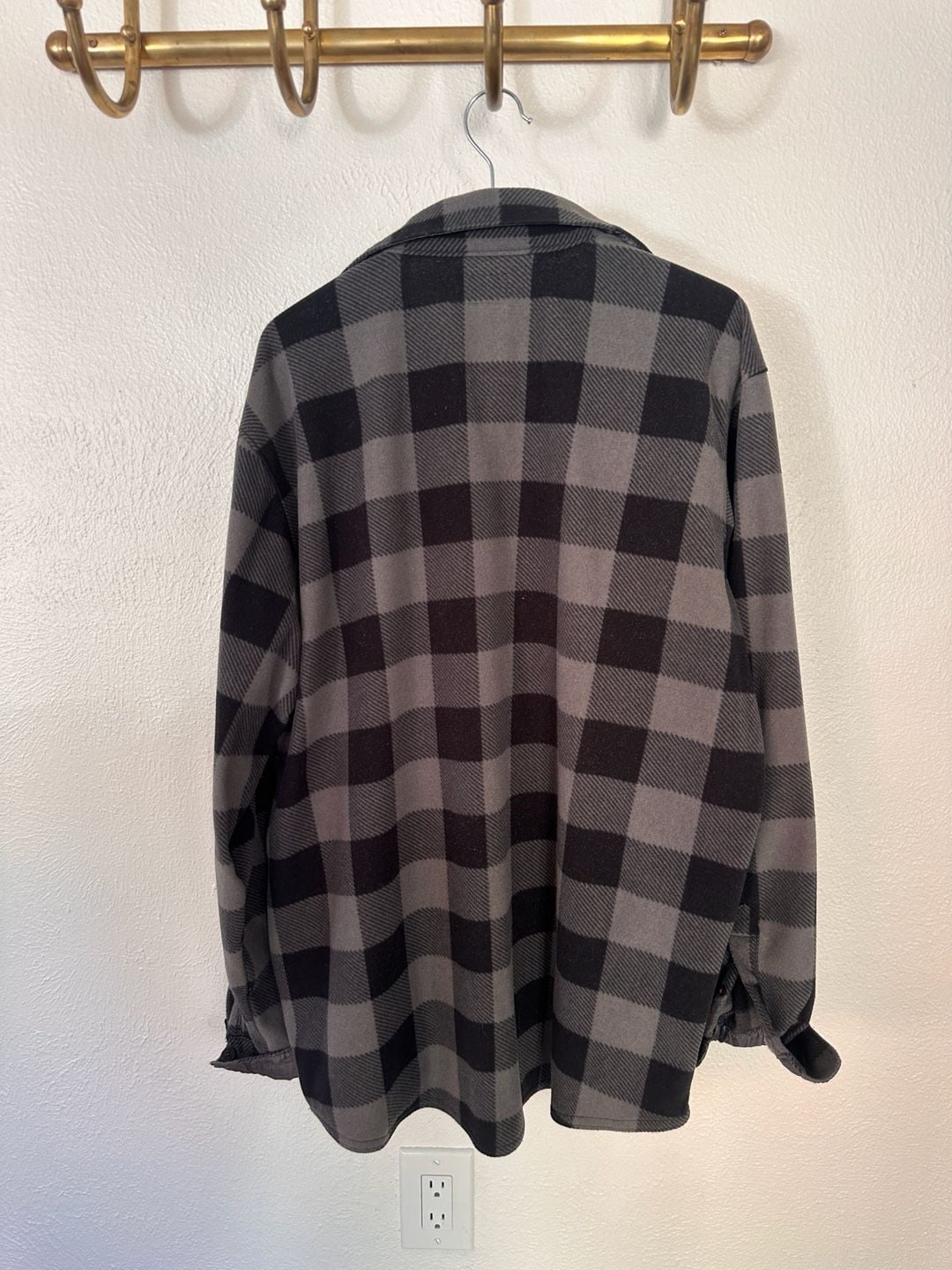 Wrangler Fleece Shirt Size L Gray Black Plaid Buffalo Check Long Sleeve 5