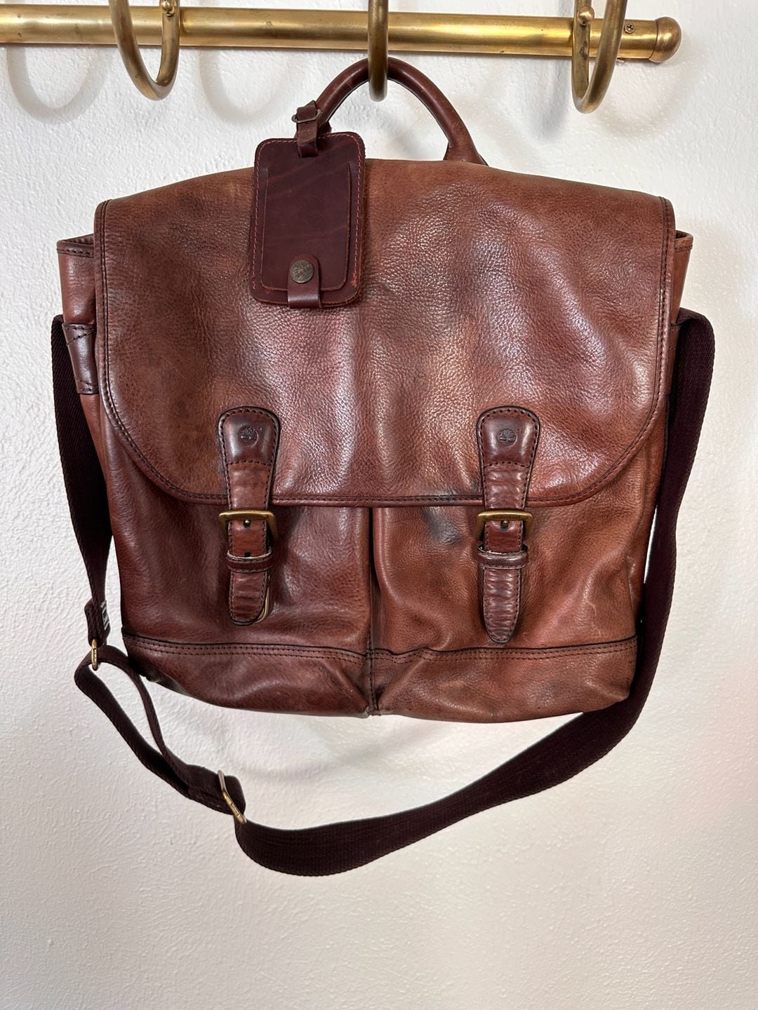Timberland Brown Leather Messenger Bag Satchel 2