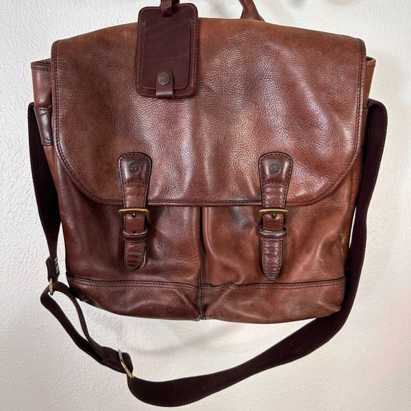 Timberland Brown Leather Messenger Bag Satchel
