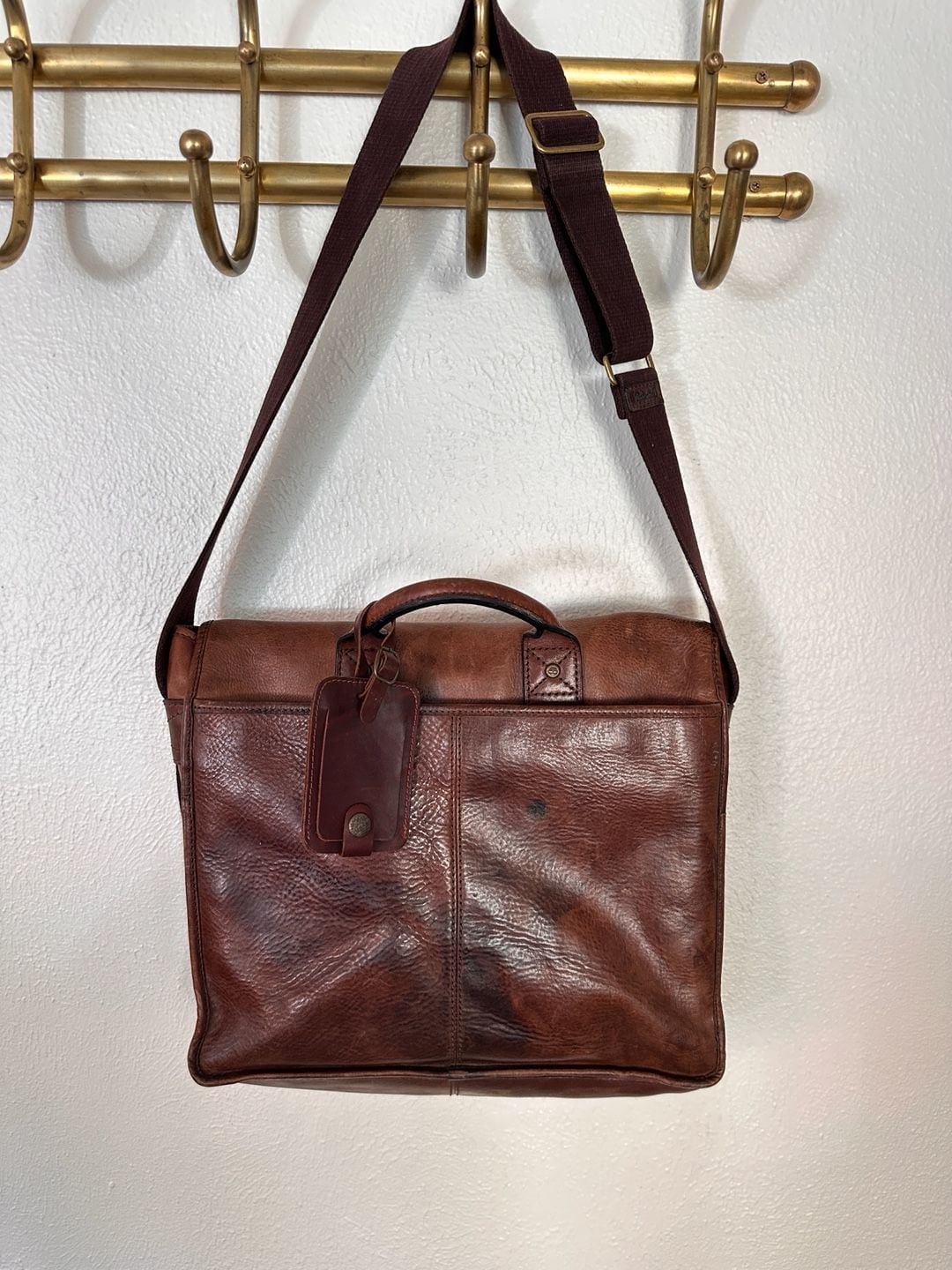 Timberland Brown Leather Messenger Bag Satchel 10