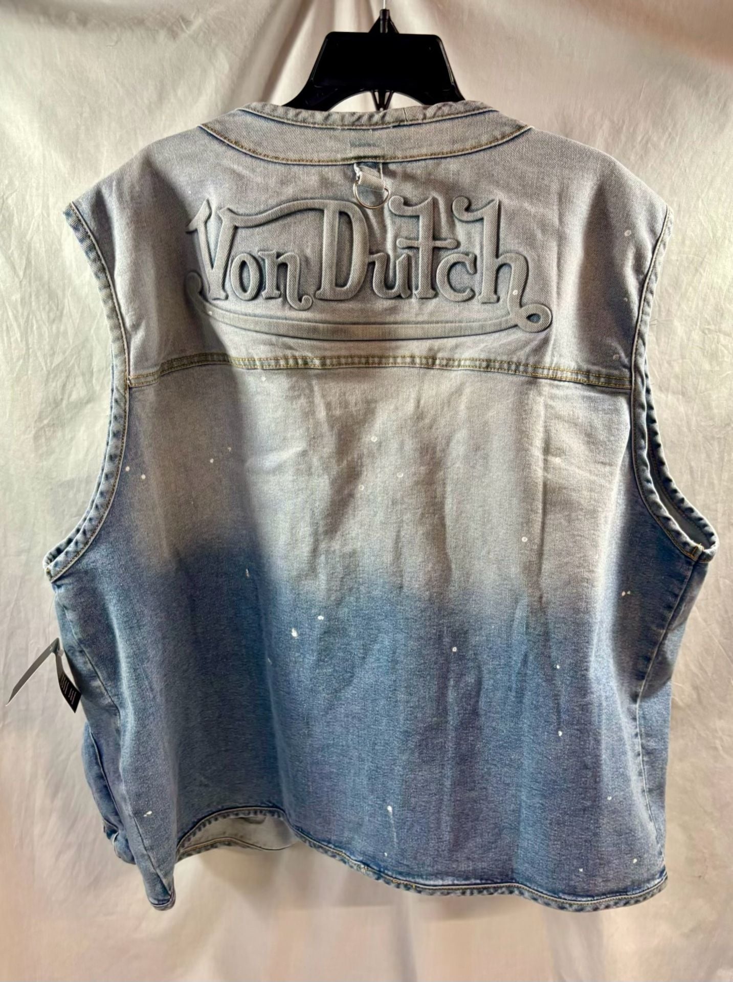 Von Dutch Denim Vest Size XXL Blue Cargo Pockets 7