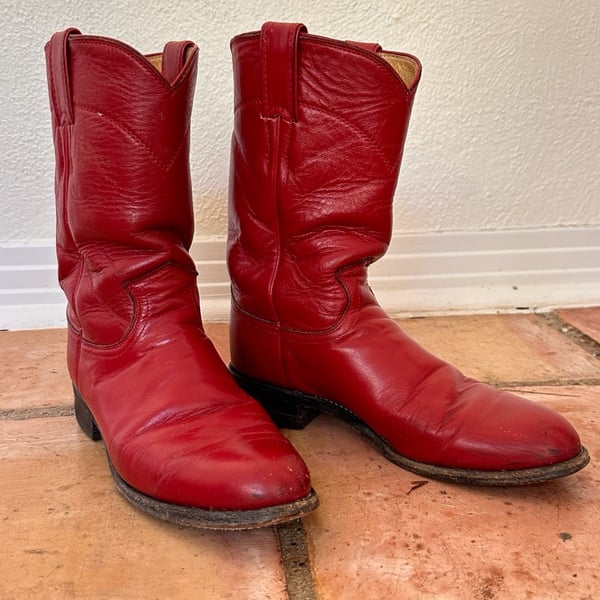 Justin Roper Western Boots L3055 Size 6.5C Red Leather