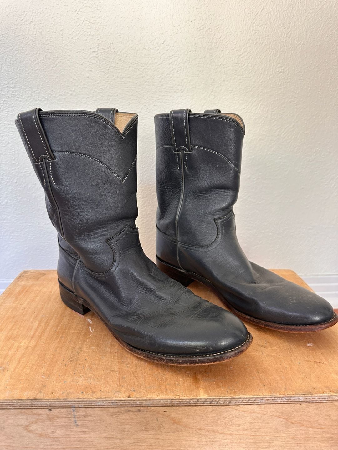 Justin Roper Boots 11.5D Black Leather Western Style 3025 2