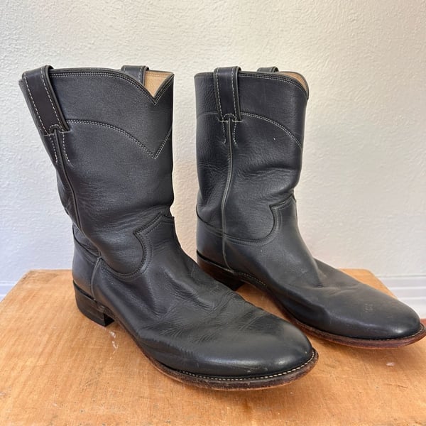 Justin Roper Boots 11.5D Black Leather Western Style 3025