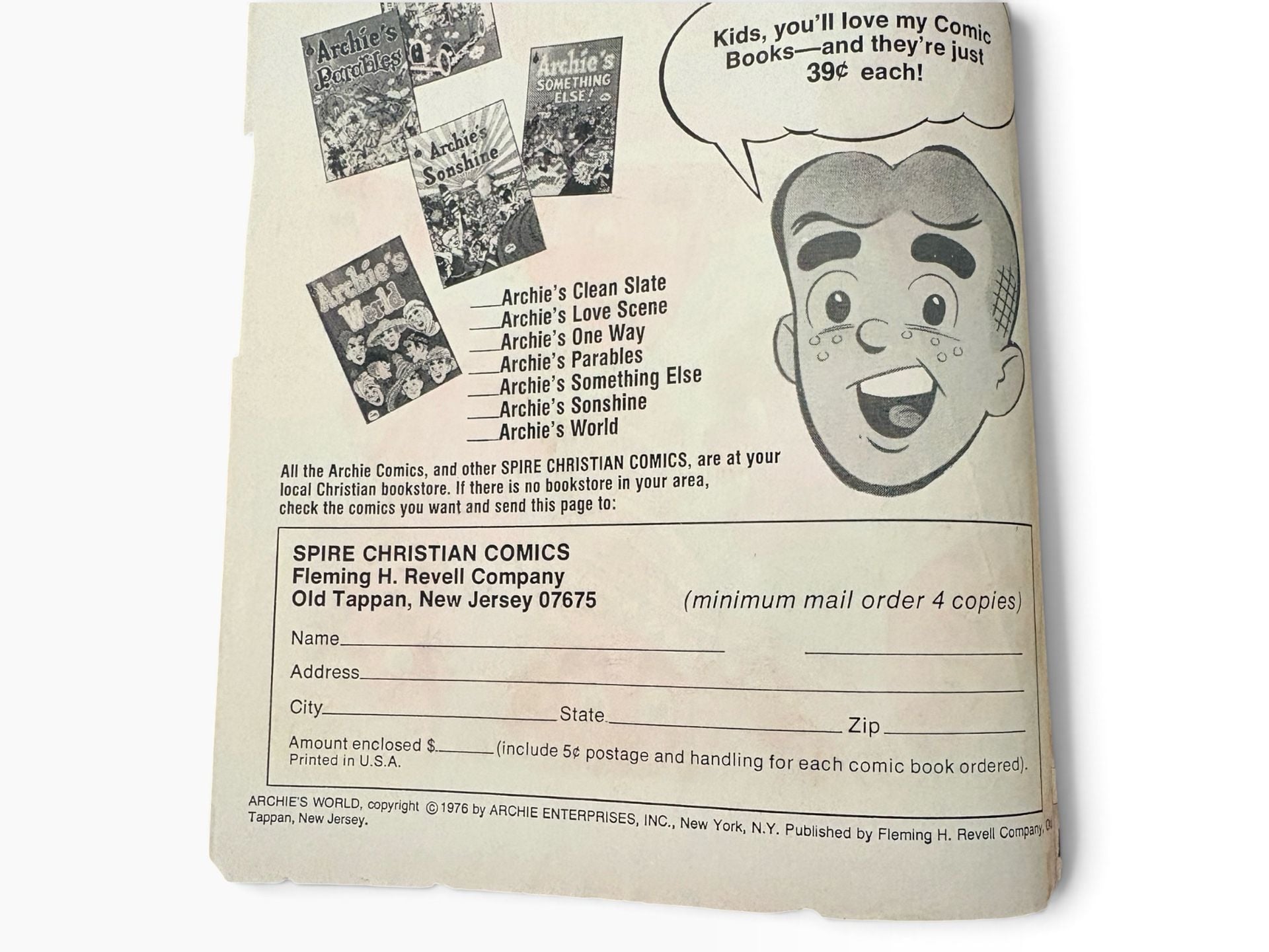 Spire Comics Archies World Comic Book 1976 Vintage 8