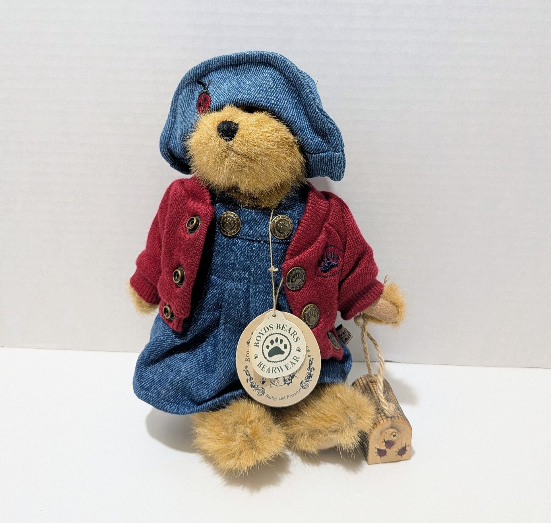 Boyds Bears Bailey Bear Plush Doll 9 Inch Denim Outfit With Bug Box Original Tag 1