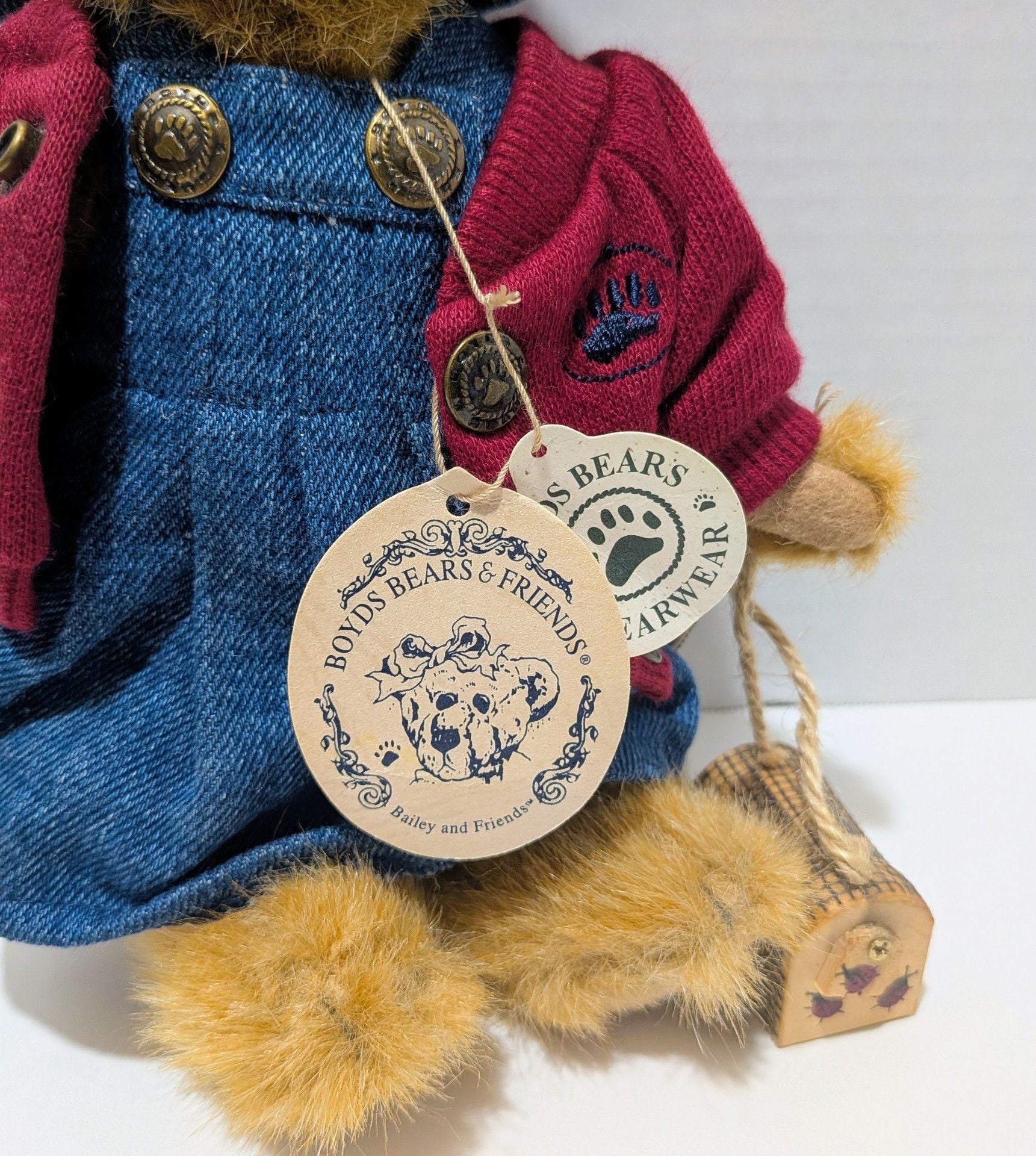 Boyds Bears Bailey Bear Plush Doll 9 Inch Denim Outfit With Bug Box Original Tag 2