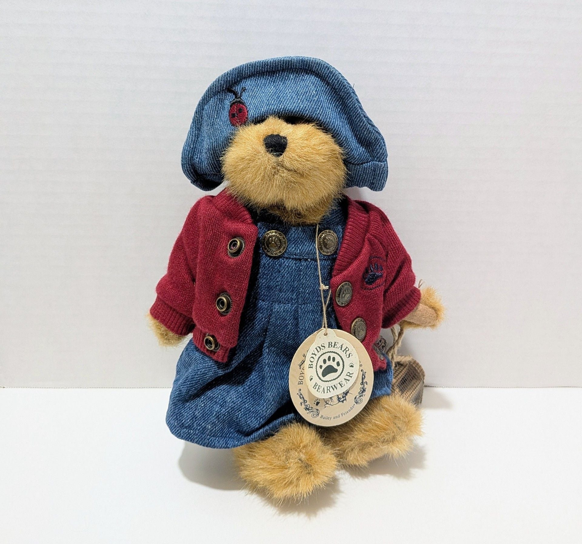 Boyds Bears Bailey Bear Plush Doll 9 Inch Denim Outfit With Bug Box Original Tag 5