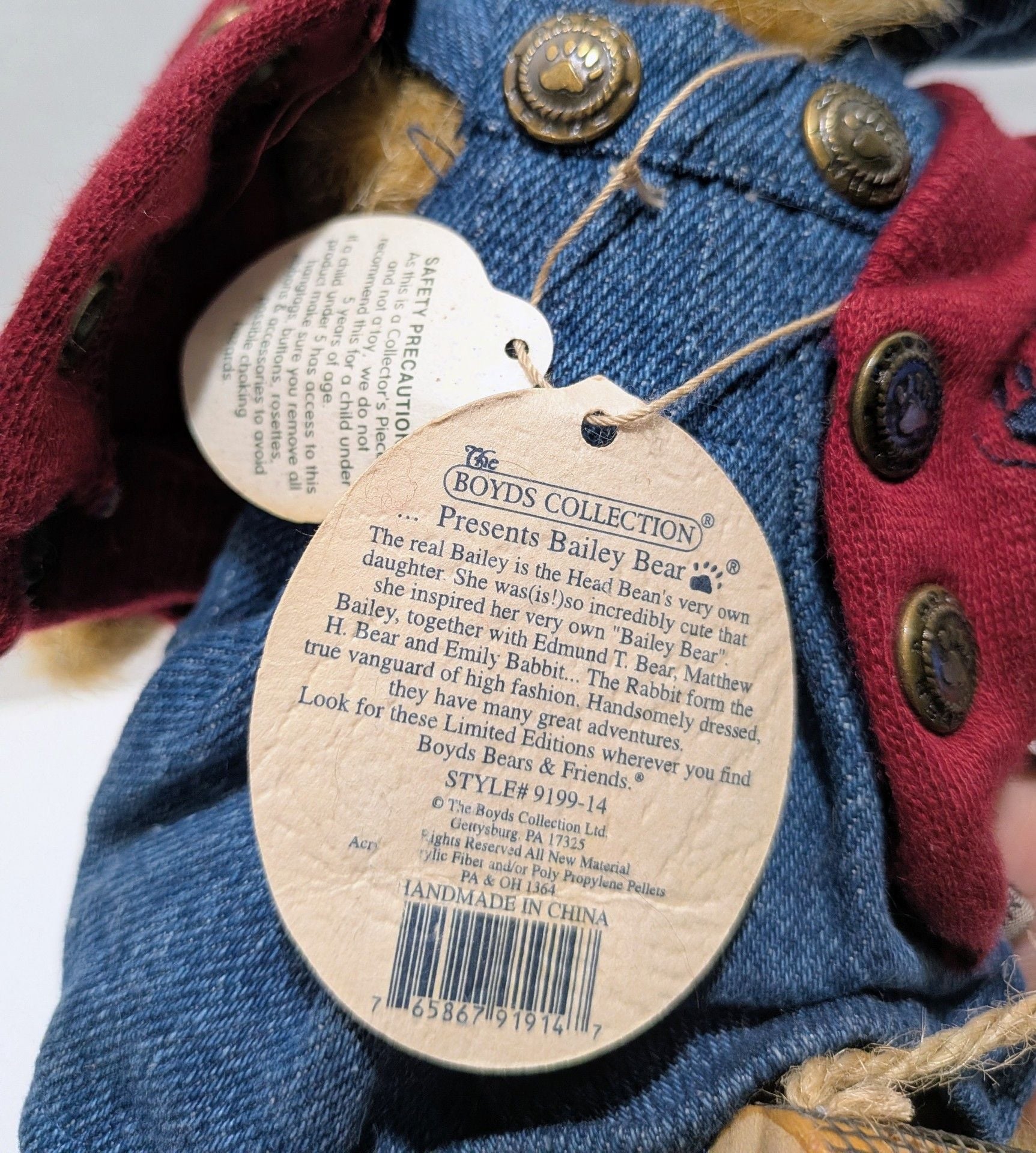 Boyds Bears Bailey Bear Plush Doll 9 Inch Denim Outfit With Bug Box Original Tag 6