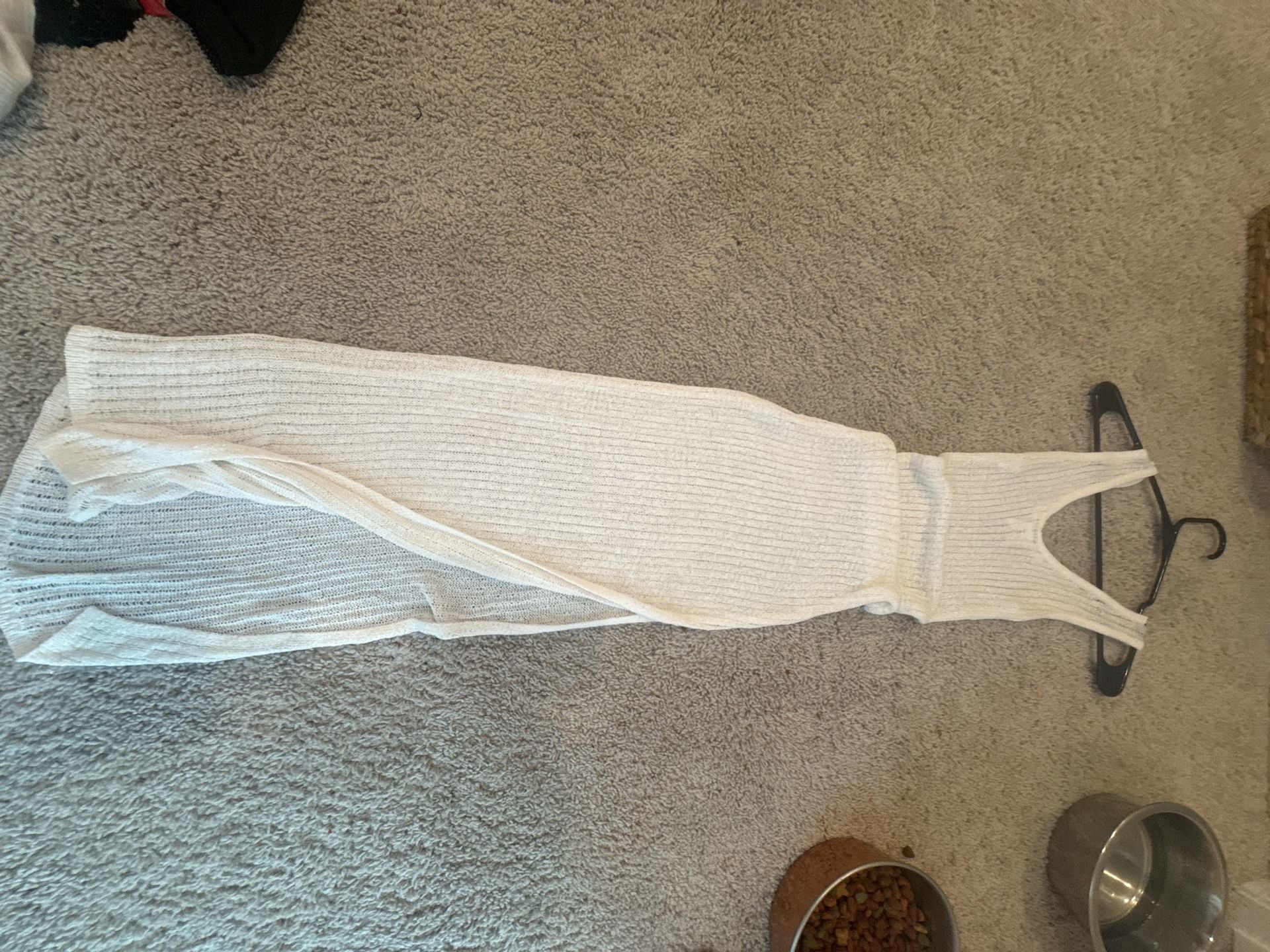 Sleeveless Semi-Sheer Hollow Out White Sweater Dress Maxi Dress 2
