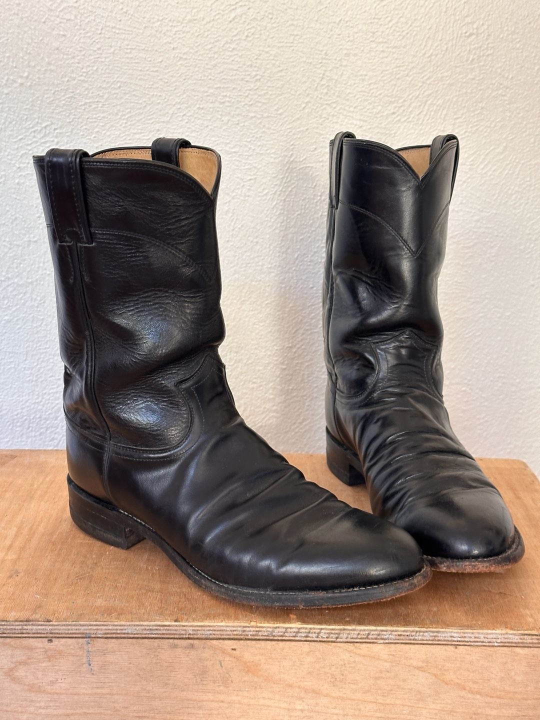 Justin Roper Boots 9 1/2 C Black Leather Western Style 3133 2