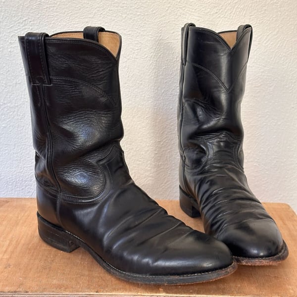 Justin Roper Boots 9 1/2 C Black Leather Western Style 3133