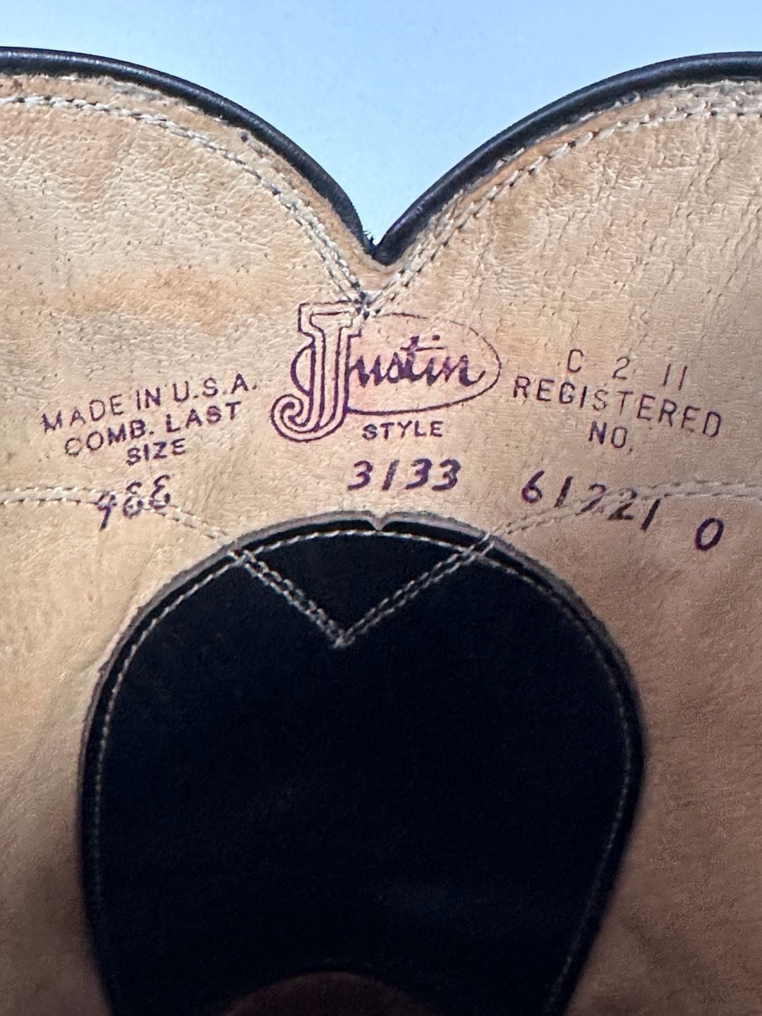 Justin Roper Boots 9 1/2 C Black Leather Western Style 3133 3