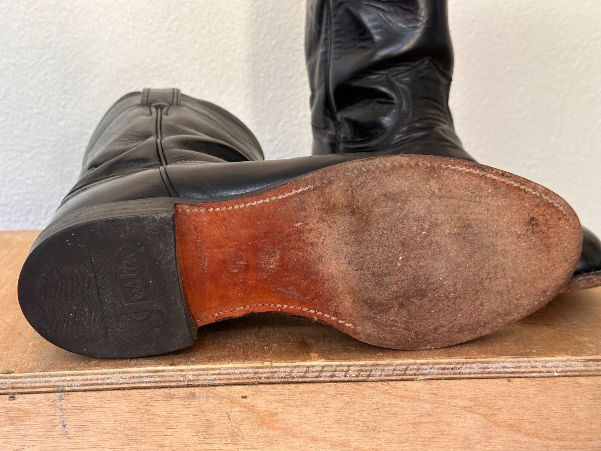 Justin Roper Boots 9 1/2 C Black Leather Western Style 3133 5