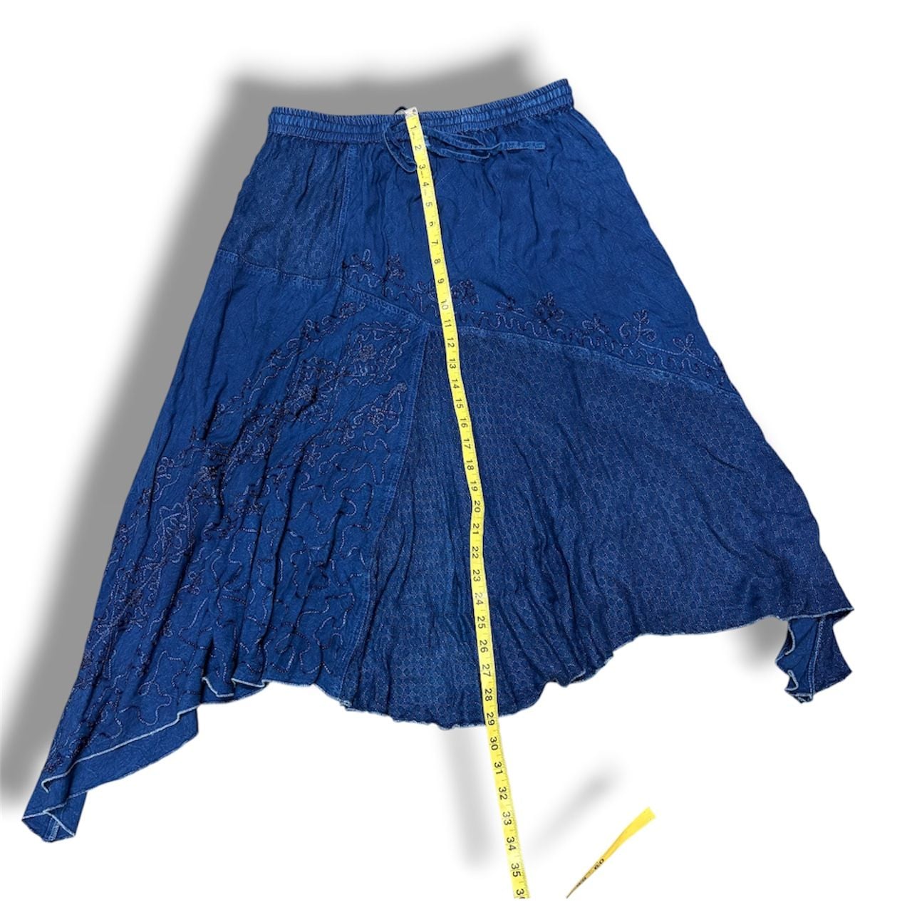 Blue embroidered cotton maxi skirt with elastic waist and drawstring 6