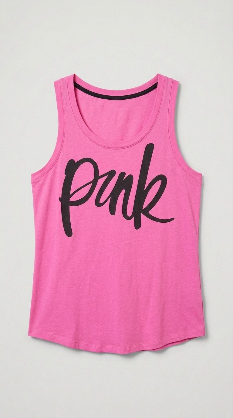 Victoria's Secret Pink Tank Top Size S Hot Pink Script Logo Scoop Neck 2