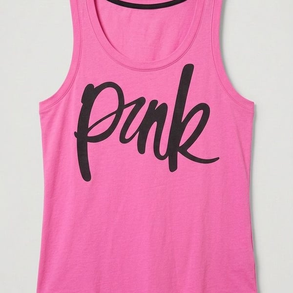 Victoria's Secret Pink Tank Top Size S Hot Pink Script Logo Scoop Neck