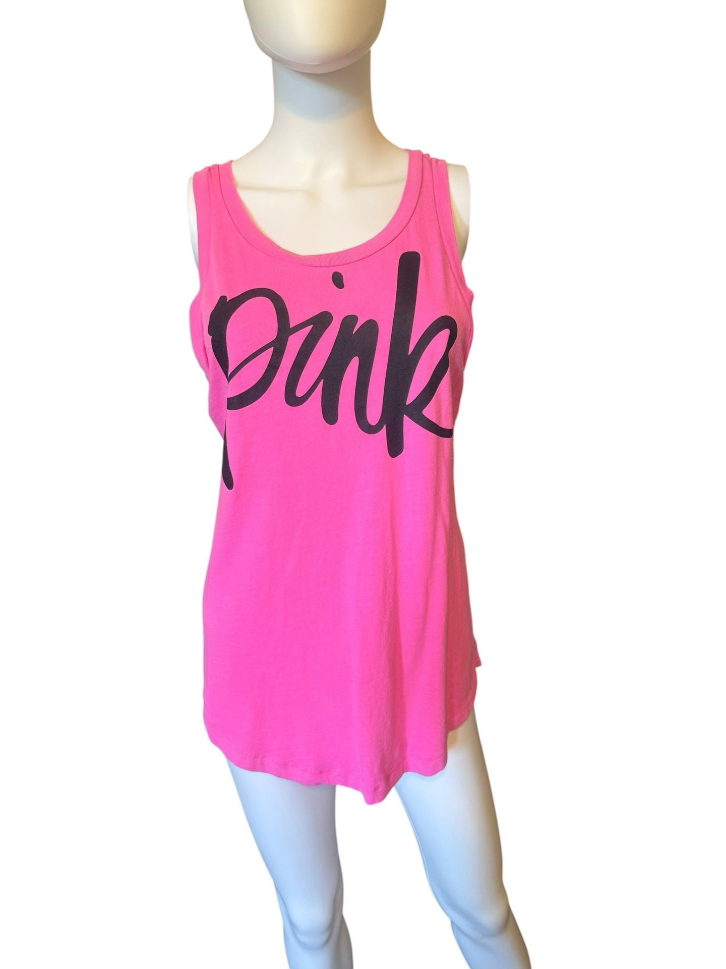 Victoria's Secret Pink Tank Top Size S Hot Pink Script Logo Scoop Neck 3