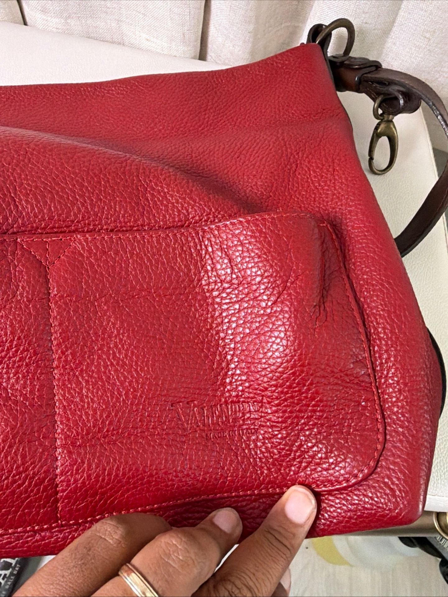 Valentina Red Pebbled Leather Hobo Shoulder Bag Made in Italy 9