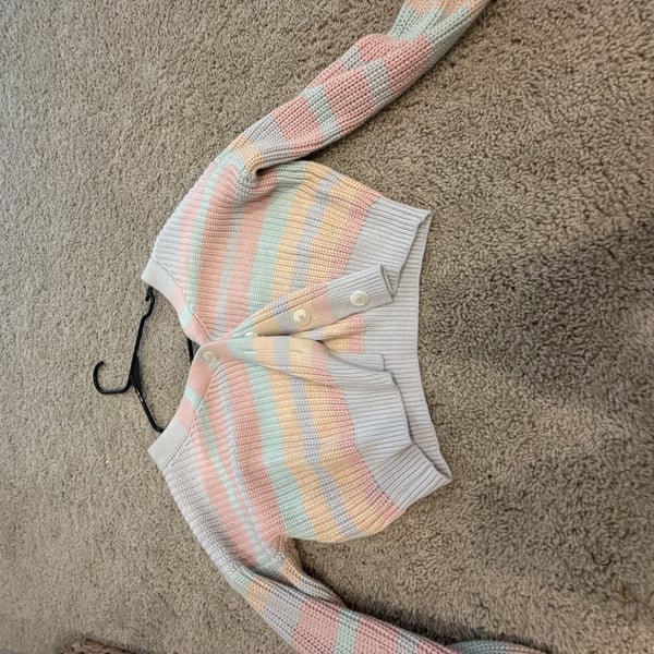 Jessica Simpson Pastel Striped Cropped Cardigan Sweater
