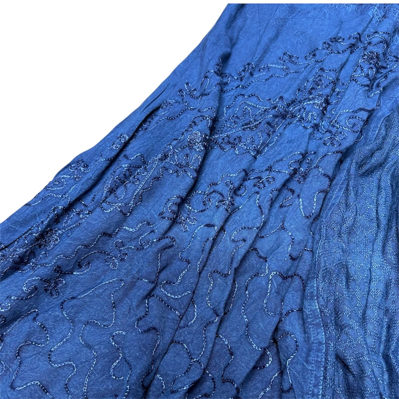Blue embroidered cotton maxi skirt with elastic waist and drawstring 3
