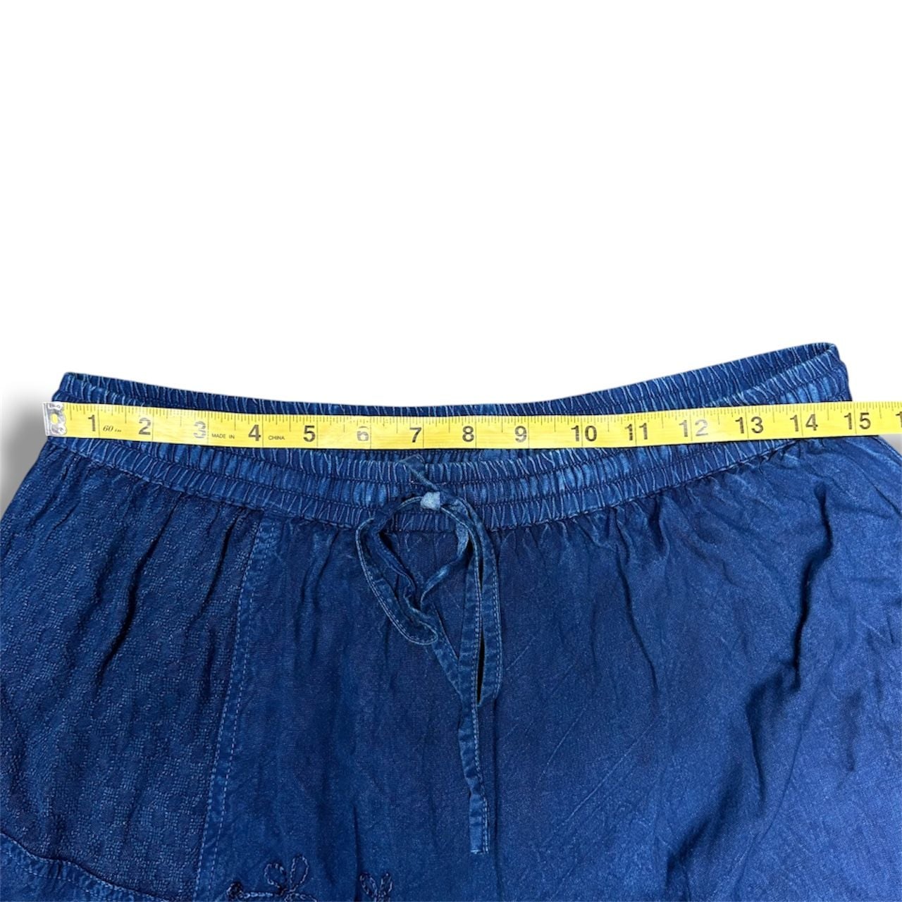 Blue embroidered cotton maxi skirt with elastic waist and drawstring 5