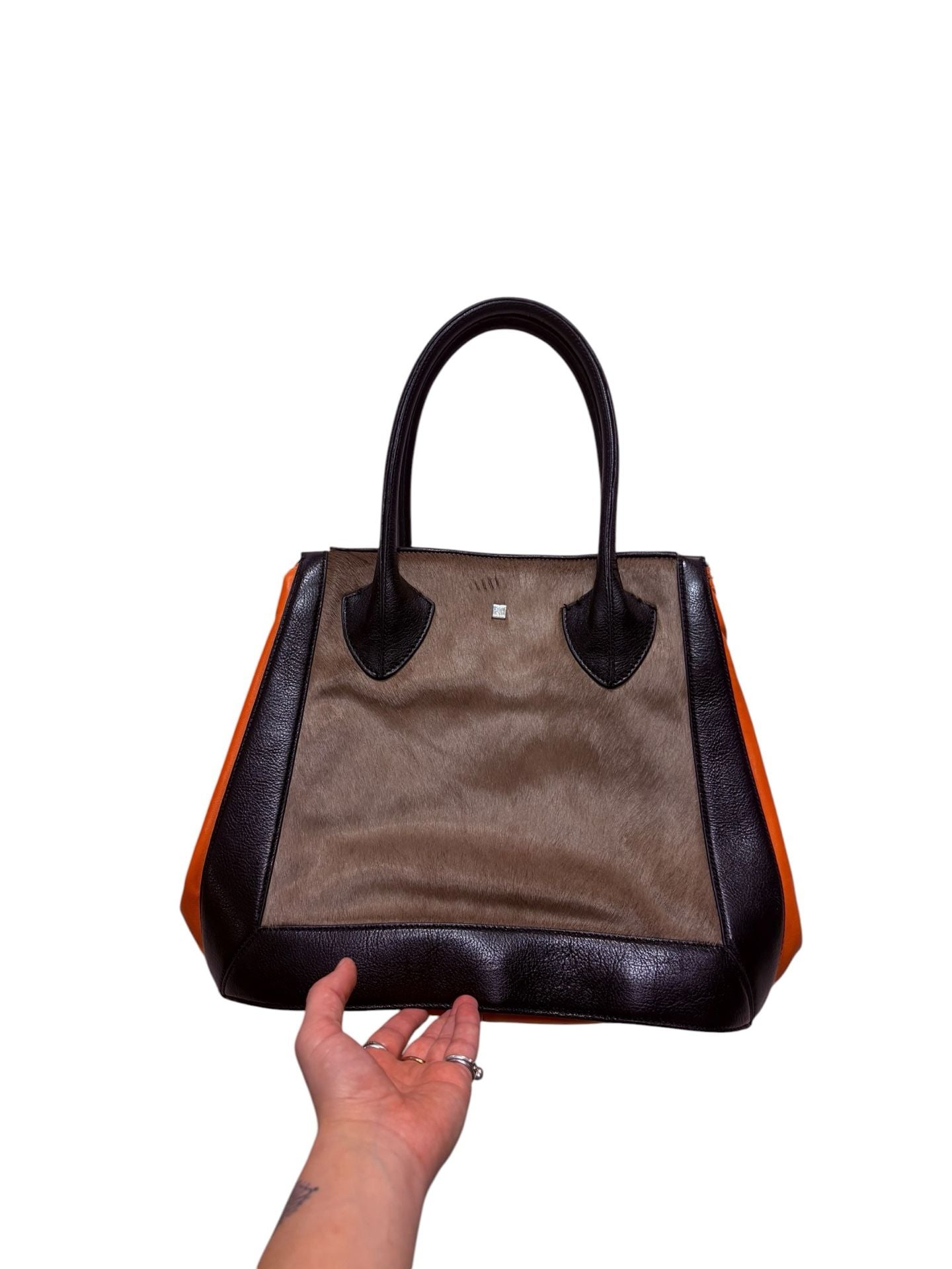 Pour La Victoire Calf Hair And Orange Leather Tote Handbag 2