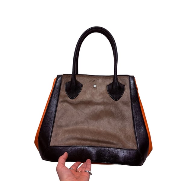Pour La Victoire Calf Hair And Orange Leather Tote Handbag