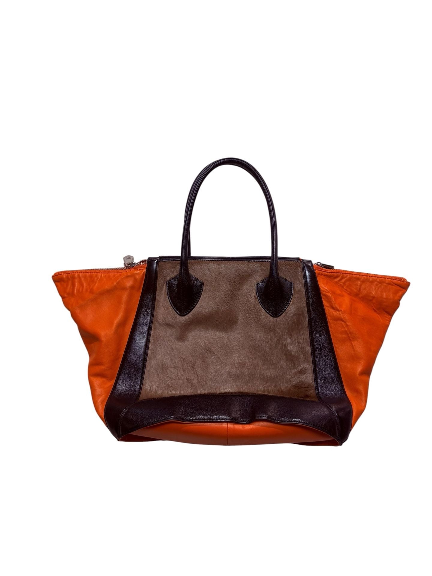 Pour La Victoire Calf Hair And Orange Leather Tote Handbag 3