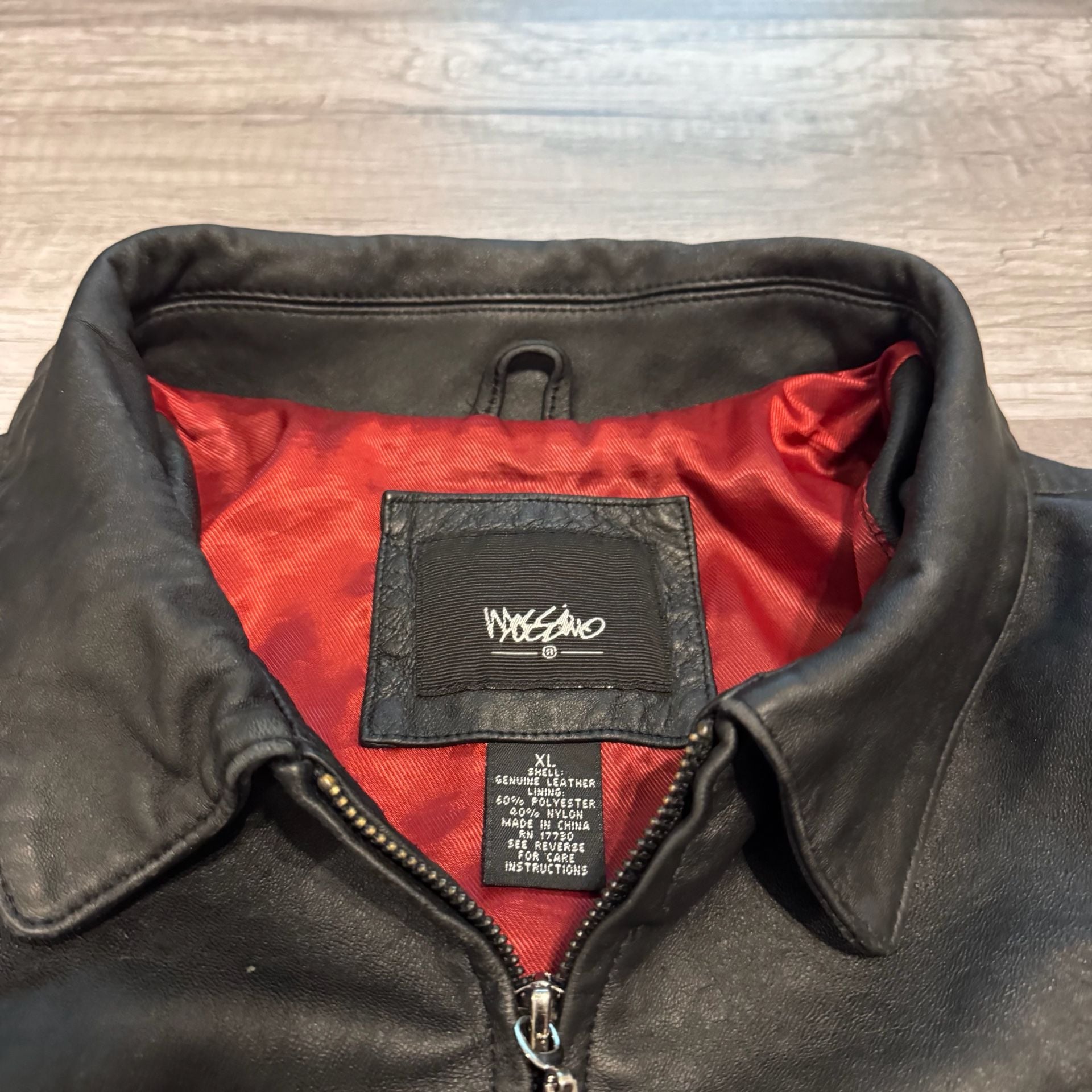 Mossimo Leather Jacket Size XL Black Red Lining 2
