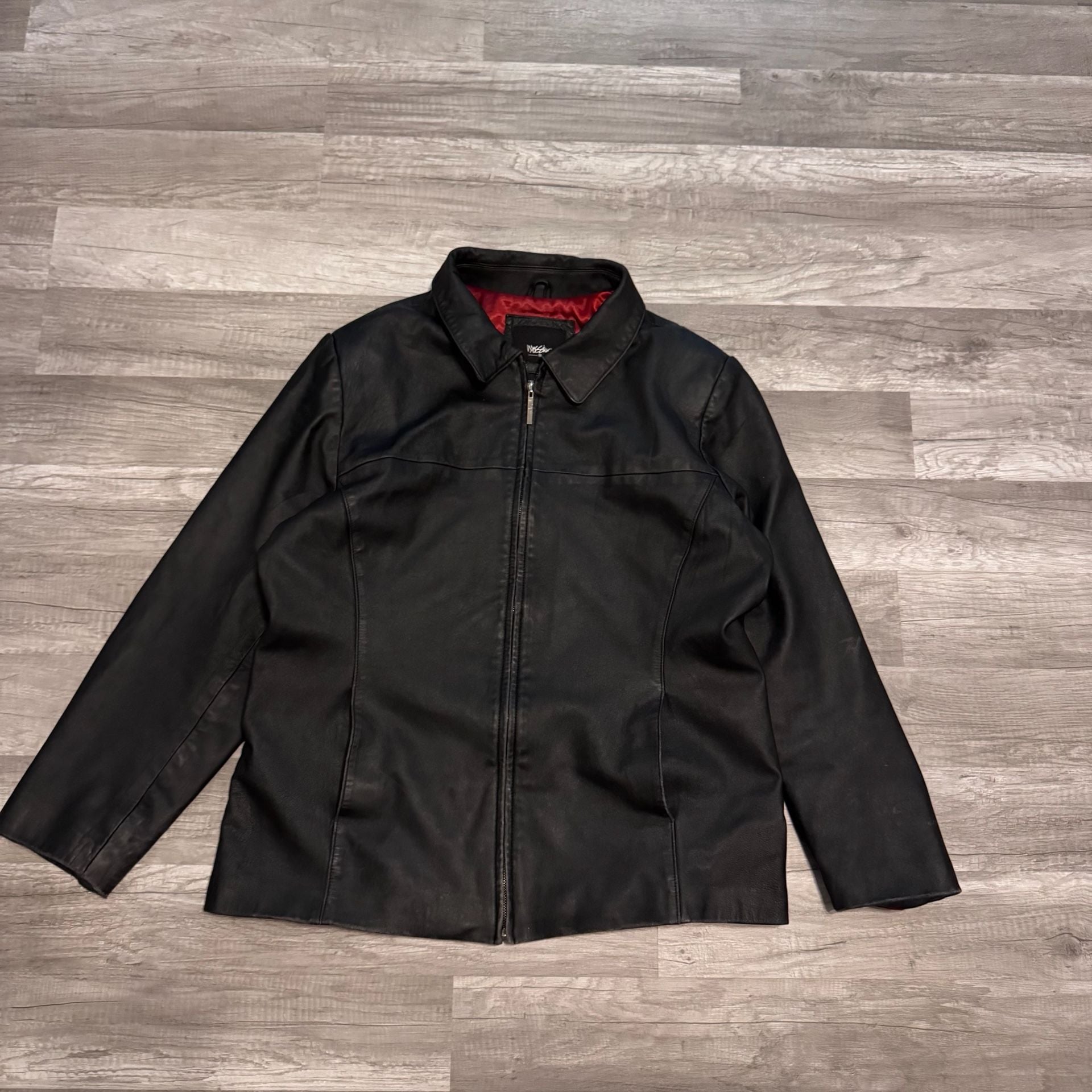 Mossimo Leather Jacket Size XL Black Red Lining 3