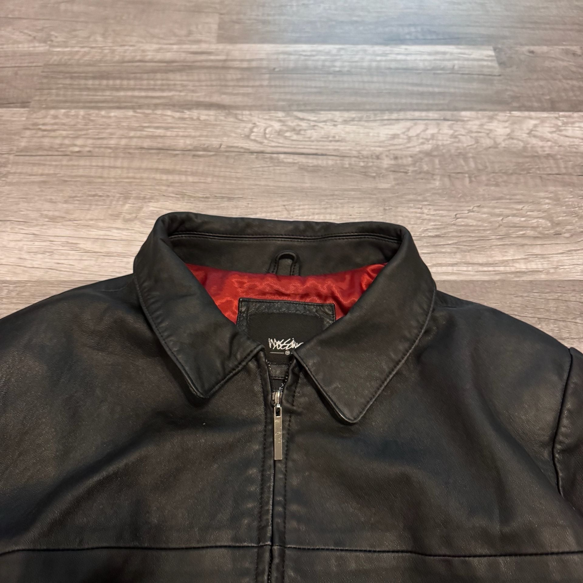Mossimo Leather Jacket Size XL Black Red Lining 4