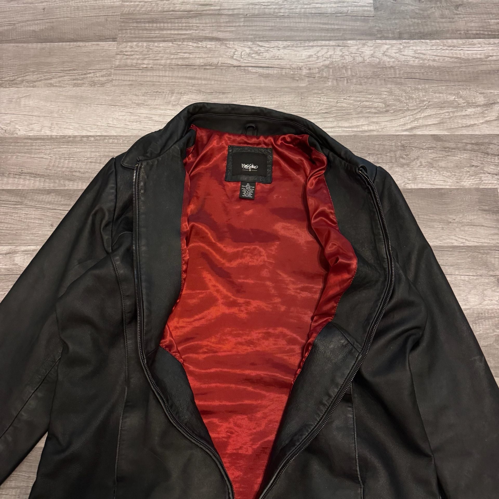 Mossimo Leather Jacket Size XL Black Red Lining 7