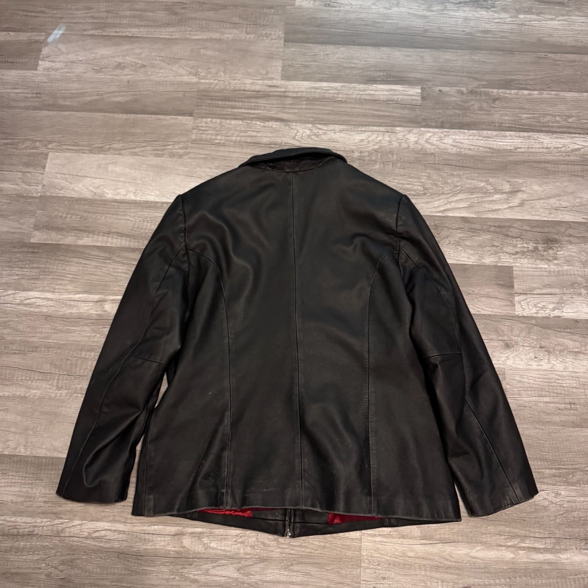 Mossimo Leather Jacket Size XL Black Red Lining 8