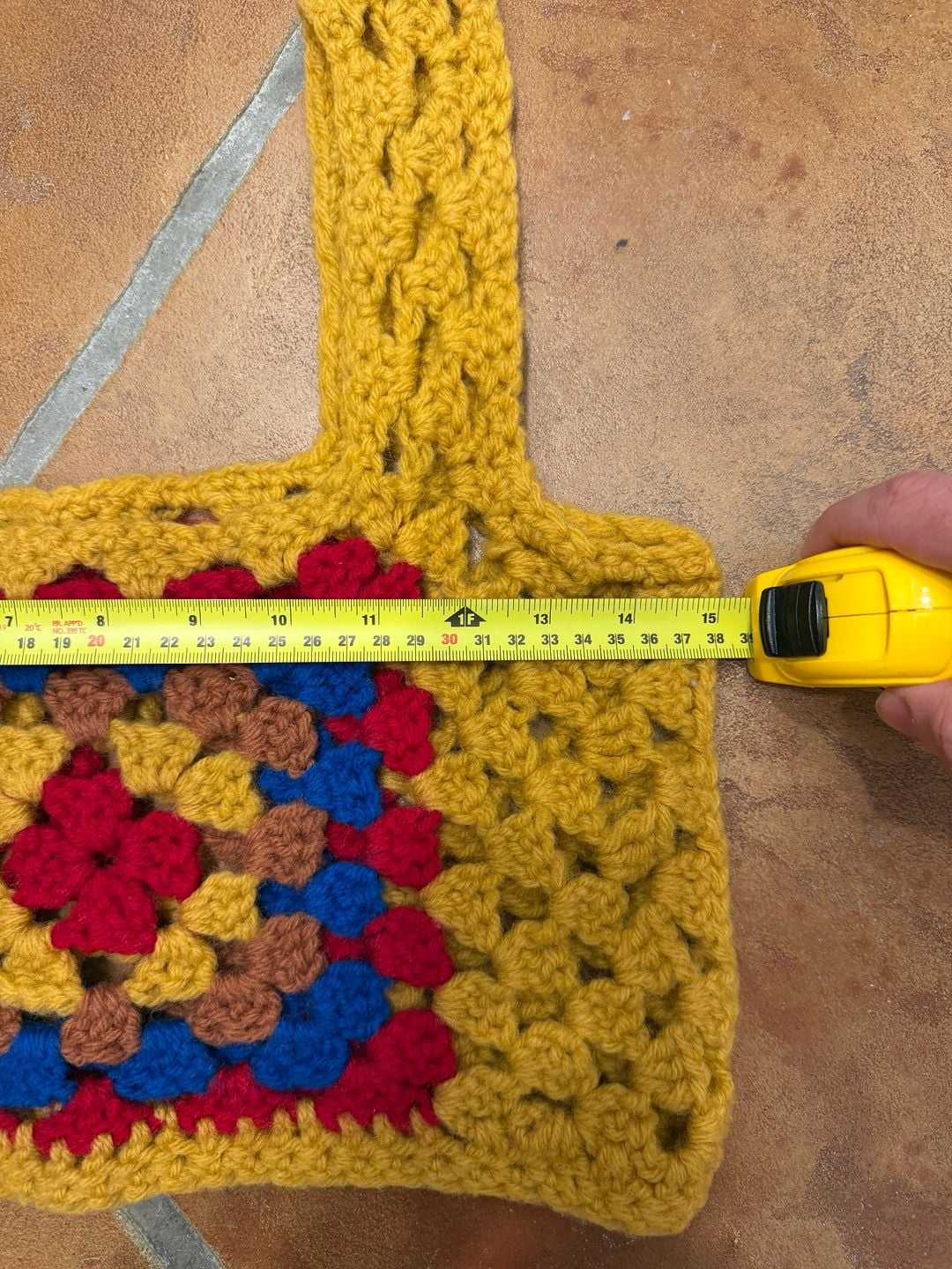 Vintage Handmade Crochet Granny Square Crop Top Yellow Red Blue 5
