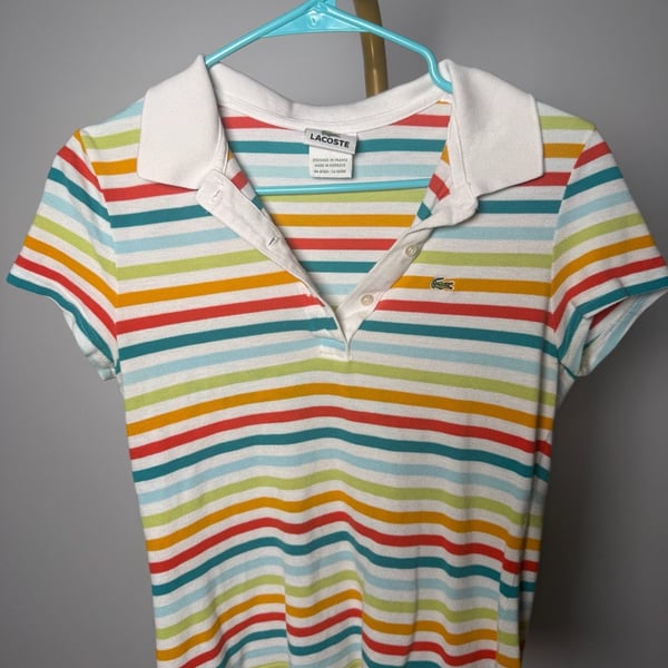 Lacoste Rainbow Striped Polo Shirt fits like a small