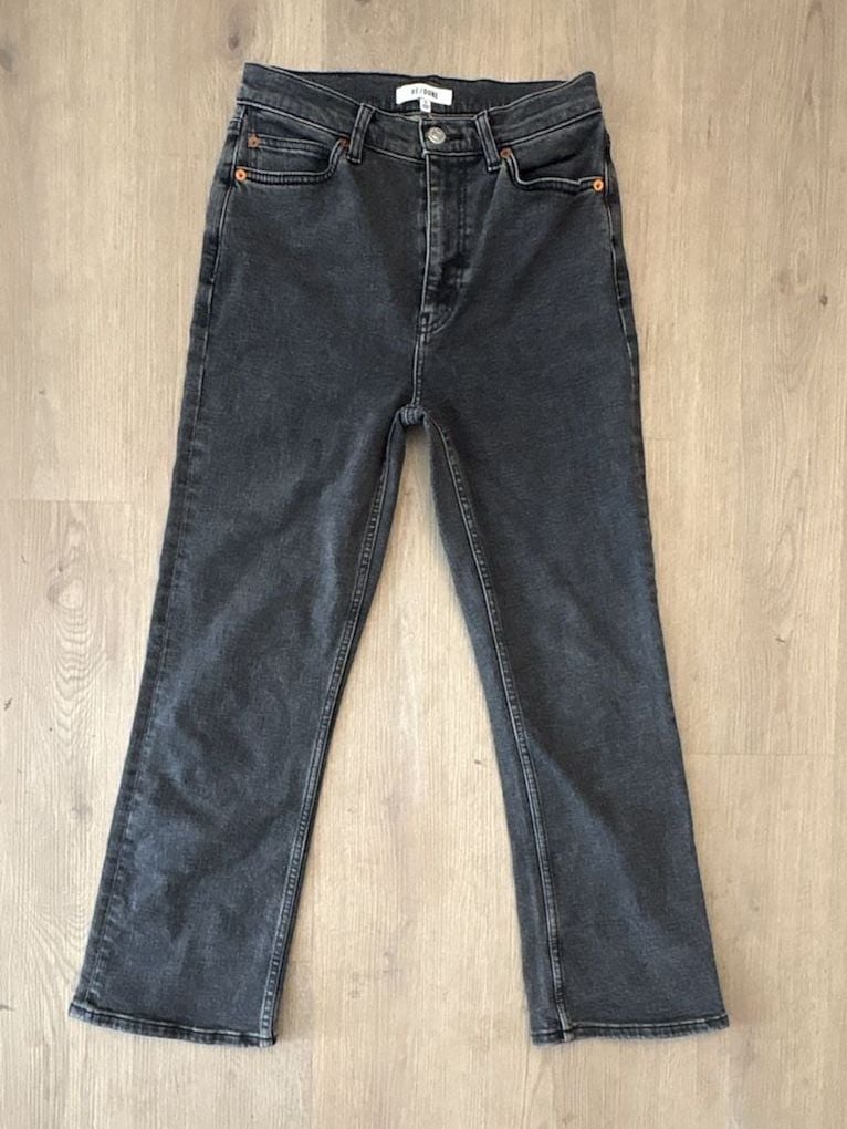Re/Done 70s High Rise Stove Pipe Jean Size 28 Stoned Noir Black Straight Leg 3